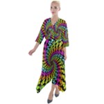 3d Grateful Dead 90 s Neon Dancing Bears Quarter Sleeve Wrap Front Maxi Dress