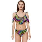 3d Grateful Dead 90 s Neon Dancing Bears Ruffle Edge Tie Up Bikini Set	