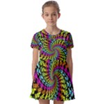 3d Grateful Dead 90 s Neon Dancing Bears Kids  Short Sleeve Pinafore Style Dress