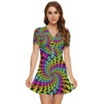 3d Grateful Dead 90 s Neon Dancing Bears V-Neck High Waist Chiffon Mini Dress