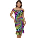 3d Grateful Dead 90 s Neon Dancing Bears Off Shoulder Ruffle Split Hem Bodycon Dress