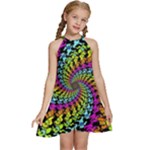 3d Grateful Dead 90 s Neon Dancing Bears Kids  Halter Collar Waist Tie Chiffon Dress