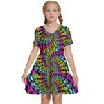 3d Grateful Dead 90 s Neon Dancing Bears Kids  Short Sleeve Tiered Mini Dress