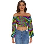 3d Grateful Dead 90 s Neon Dancing Bears Long Sleeve Crinkled Weave Crop Top