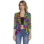 3d Grateful Dead 90 s Neon Dancing Bears Women s 3/4 Sleeve Ruffle Edge Open Front Jacket