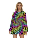 3d Grateful Dead 90 s Neon Dancing Bears Round Neck Long Sleeve Bohemian Style Chiffon Mini Dress