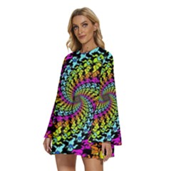 Round Neck Long Sleeve Bohemian Style Chiffon Mini Dress 