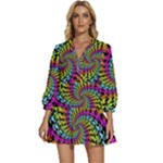 3d Grateful Dead 90 s Neon Dancing Bears V-Neck Placket Mini Dress