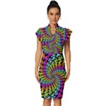 3d Grateful Dead 90 s Neon Dancing Bears Vintage Frill Sleeve V-Neck Bodycon Dress