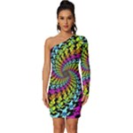 3d Grateful Dead 90 s Neon Dancing Bears Long Sleeve One Shoulder Mini Dress