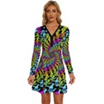 3d Grateful Dead 90 s Neon Dancing Bears Long Sleeve Deep V Mini Dress 