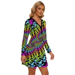 Long Sleeve Deep V Mini Dress  