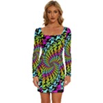 3d Grateful Dead 90 s Neon Dancing Bears Long Sleeve Square Neck Bodycon Velvet Dress