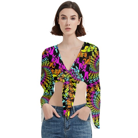 3d Grateful Dead 90 s Neon Dancing Bears Trumpet Sleeve Cropped Top from ArtsNow.com