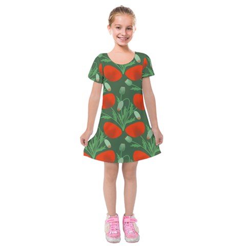 Poppy Fierce Wolf Poppies Bud Kids  Short Sleeve Velvet Dress from ArtsNow.com