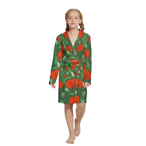 Poppy Fierce Wolf Poppies Bud Kids  Long Sleeve Velvet Lounge Robe from ArtsNow.com