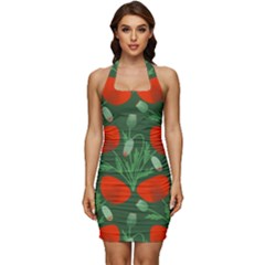 Sleeveless Wide Square Neckline Ruched Bodycon Dress 