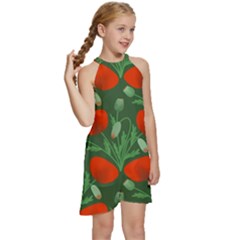 Kids  Halter Collar Waist Tie Chiffon Dress 