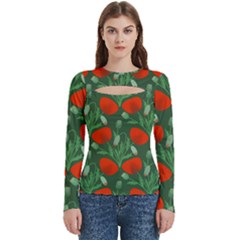 Poppy Fierce Wolf Poppies Bud Women s Cut Out Long Sleeve T