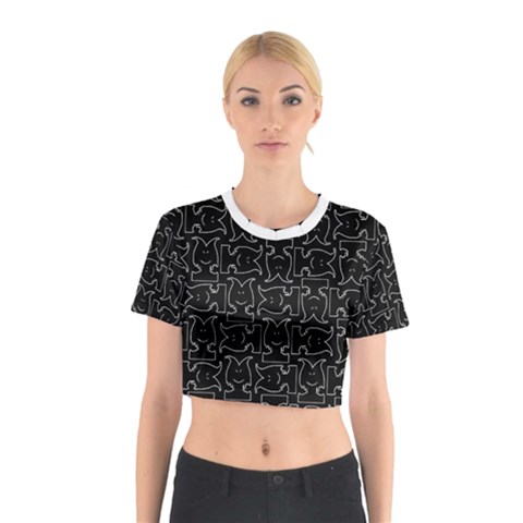 Enigmatic Demon Black and White Pattern Cotton Crop Top from ArtsNow.com