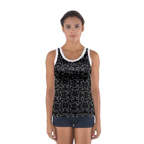 Enigmatic Demon Black and White Pattern Sport Tank Top  from ArtsNow.com