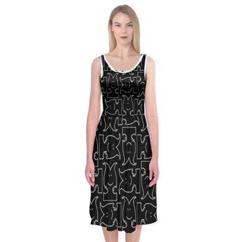 Enigmatic Demon Black and White Pattern Midi Sleeveless Dress from ArtsNow.com