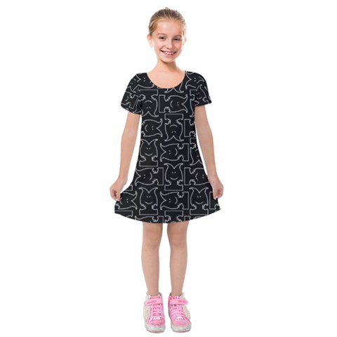 Enigmatic Demon Black and White Pattern Kids  Short Sleeve Velvet Dress from ArtsNow.com