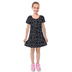 Enigmatic Demon Black and White Pattern Kids  Short Sleeve Velvet Dress from ArtsNow.com