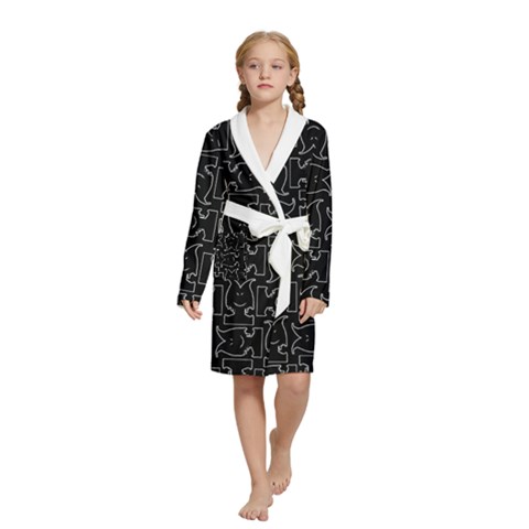 Enigmatic Demon Black and White Pattern Kids  Long Sleeve Velvet Lounge Robe from ArtsNow.com