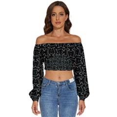 Long Sleeve Crinkled Weave Crop Top 