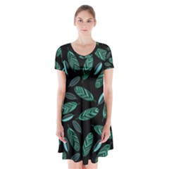 Leaves Pattern Abstract Blade Short Sleeve V