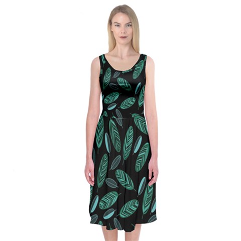 Leaves Pattern Abstract Blade Midi Sleeveless Dress from ArtsNow.com