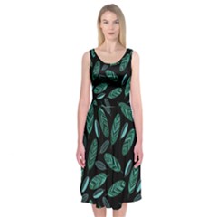 Leaves Pattern Abstract Blade Midi Sleeveless Dress from ArtsNow.com