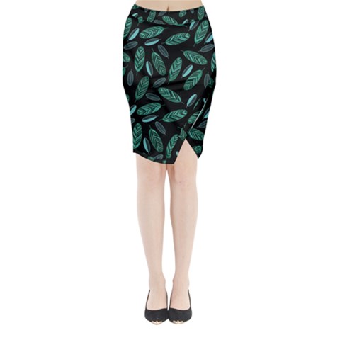 Leaves Pattern Abstract Blade Midi Wrap Pencil Skirt from ArtsNow.com