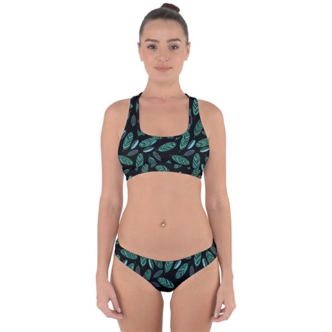 Leaves Pattern Abstract Blade Cross Back Hipster Bikini Set from ArtsNow.com