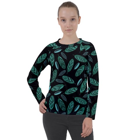 Leaves Pattern Abstract Blade Women s Long Sleeve Raglan T