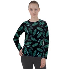 Leaves Pattern Abstract Blade Women s Long Sleeve Raglan T