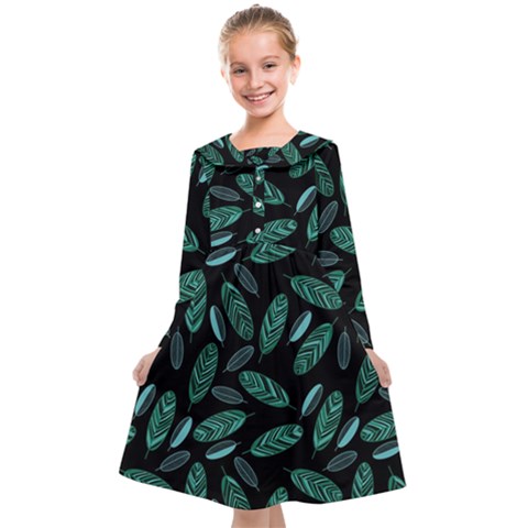 Leaves Pattern Abstract Blade Kids  Midi Sailor Dress from ArtsNow.com