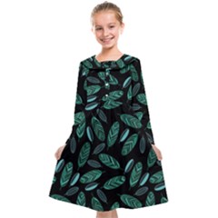 Leaves Pattern Abstract Blade Kids  Midi Sailor Dress from ArtsNow.com