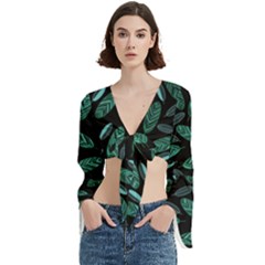 Leaves Pattern Abstract Blade Trumpet Sleeve Cropped Top from ArtsNow.com