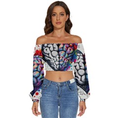 Long Sleeve Crinkled Weave Crop Top 