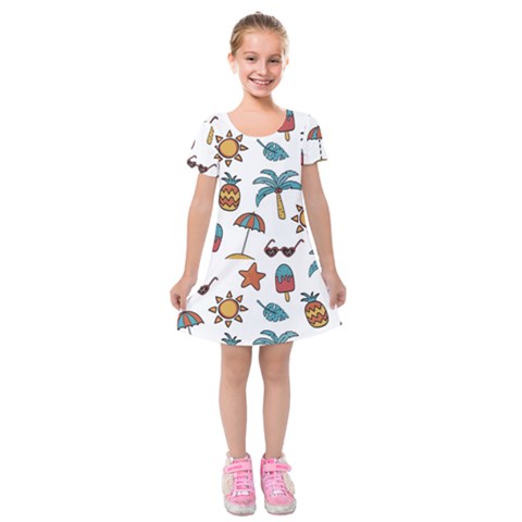 Summer Pineapple Fruit Tropical Kids  Short Sleeve Velvet Dress from ArtsNow.com