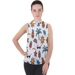 Mock Neck Chiffon Sleeveless Top 