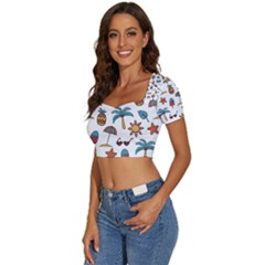 Short Sleeve Square Neckline Crop Top  