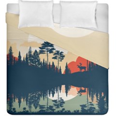 Summer Lake Forest Sunset Deer Water Duvet Cover Double Side (King Size) from ArtsNow.com