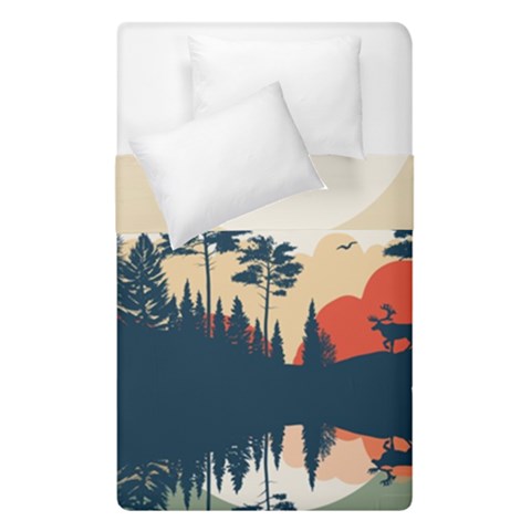 Summer Lake Forest Sunset Deer Water Duvet Cover Double Side (Single Size) from ArtsNow.com