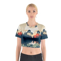 Summer Lake Forest Sunset Deer Water Cotton Crop Top from ArtsNow.com