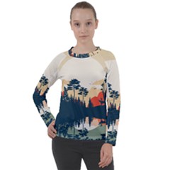 Summer Lake Forest Sunset Deer Water Women s Long Sleeve Raglan T