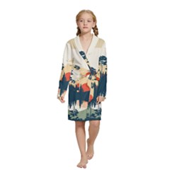 Summer Lake Forest Sunset Deer Water Kids  Long Sleeve Velvet Lounge Robe from ArtsNow.com