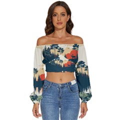 Long Sleeve Crinkled Weave Crop Top 